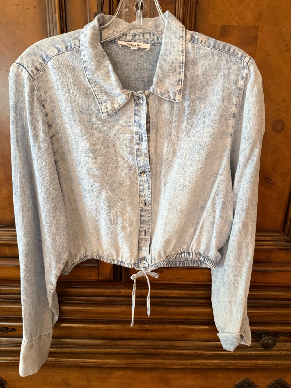 Splendid Lightweight Cropped Denim Button Down Shirt Acid Wash Size Medium